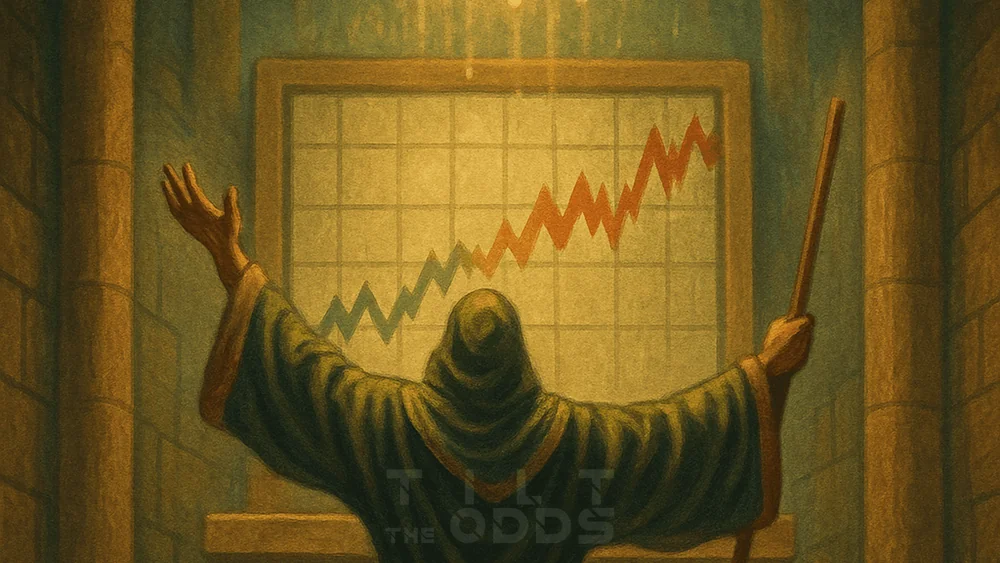 Illustration of variance and losing streaks in betting, showing peaks and troughs over time